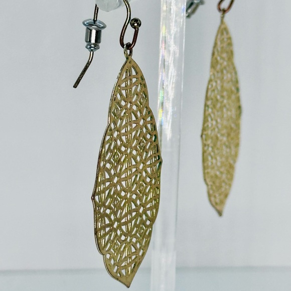 Moroccan Filigree Golden Drop Earrings 2” - Picture 3 of 4